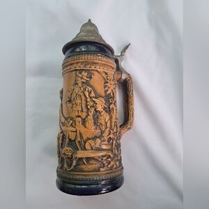 Vintage Ceramic Beer Stein with Intricate Design